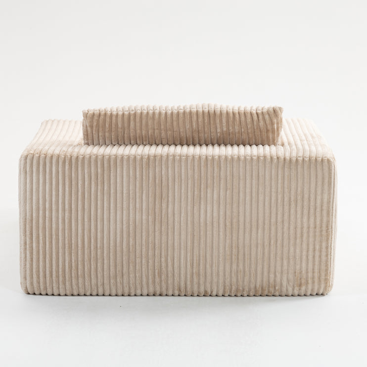 Oversized All-Foam Corduroy Lounge Chair with Ottoman, Modular Deep-Seat Floor Couch, Compressed Shipping & Easy Assembly, 50.98" W × 62.6" D × 23.62" H Chair-YKX-33010-Beige