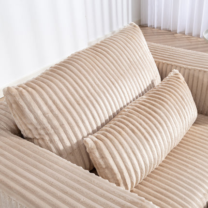 Oversized All-Foam Corduroy Lounge Chair with Ottoman, Modular Deep-Seat Floor Couch, Compressed Shipping & Easy Assembly, 50.98" W × 62.6" D × 23.62" H Chair-YKX-33010-Beige