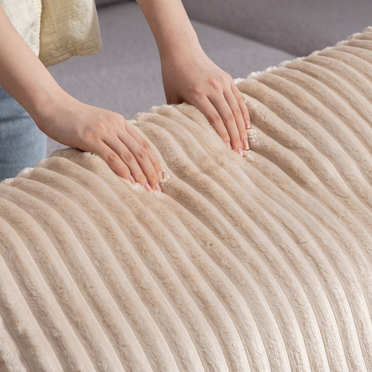 Oversized All-Foam Corduroy Lounge Chair with Ottoman, Modular Deep-Seat Floor Couch, Compressed Shipping & Easy Assembly, 50.98" W × 62.6" D × 23.62" H Chair-YKX-33010-Beige