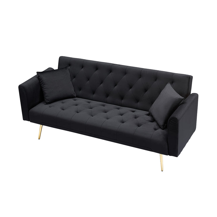 71-inch foldable double sofa, with American retro style, made of black velvet material, suitable for small living rooms, bedrooms and offices
