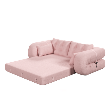 Human Dog Bed, Lazy Sofa Couch, 78.7" Multi-Functional Foldable Sofa Bed, 3-in-1 Teddy Fabric Foam-Filled Sleeper Sofa Bed for Living Room,Guest Bed,Playroom,Pink