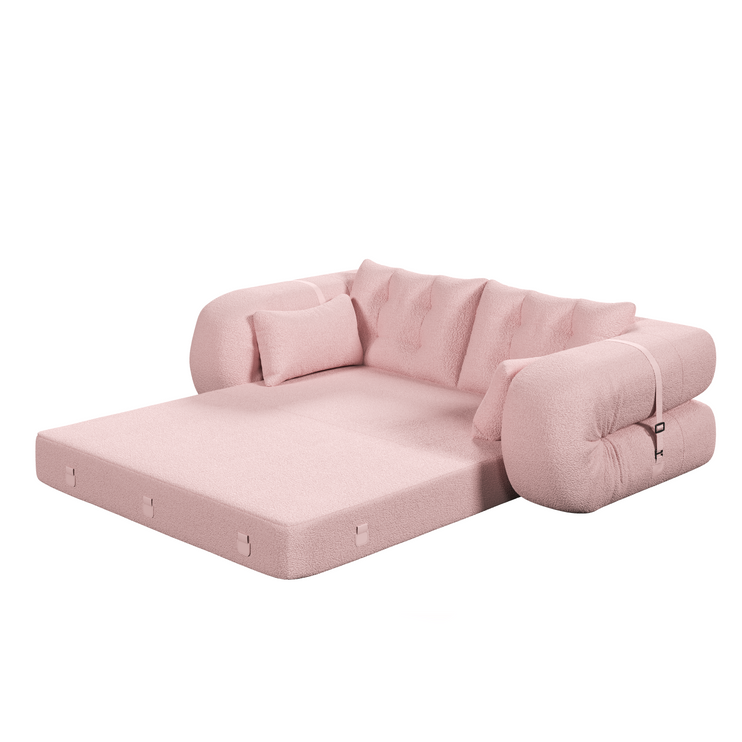 Human Dog Bed, Lazy Sofa Couch, 78.7" Multi-Functional Foldable Sofa Bed, 3-in-1 Teddy Fabric Foam-Filled Sleeper Sofa Bed for Living Room,Guest Bed,Playroom,Pink
