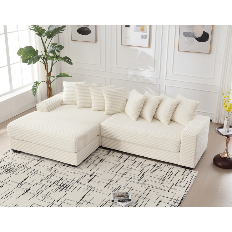 Oversized Two-Piece Couches, L Shaped Sofa, Corduroy, Left Chaise Daybed,with Armrests,Eight Throw Pillows,Corner Sofa,Easy To Assemble, Beige