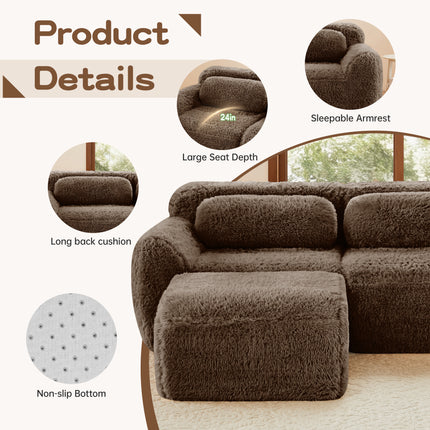 U-shaped Boneless Sofa,32D High Density Sponge Bottom,Anti-Slip Design,No Assembly Required,Ergonomic Design,Free Combination Full-compression Vacuum Packaging,For Living Rooms,Studies, Chocolate