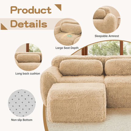 U-shaped Boneless Sofa 32D High Density Sponge Bottom Anti-Slip Design,No Assembly Required Ergonomic Design,Free Combination Full-compression Vacuum Packaging,For Living Rooms,Chcolate,Light Khaki