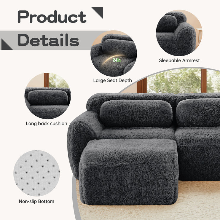 U-shaped Boneless Sofa 32D High Density Sponge Bottom Anti-Slip Design No Assembly Required Ergonomic Design Free Combination Full-compression Vacuum Packaging For Living Rooms,Studies,Dark Grey