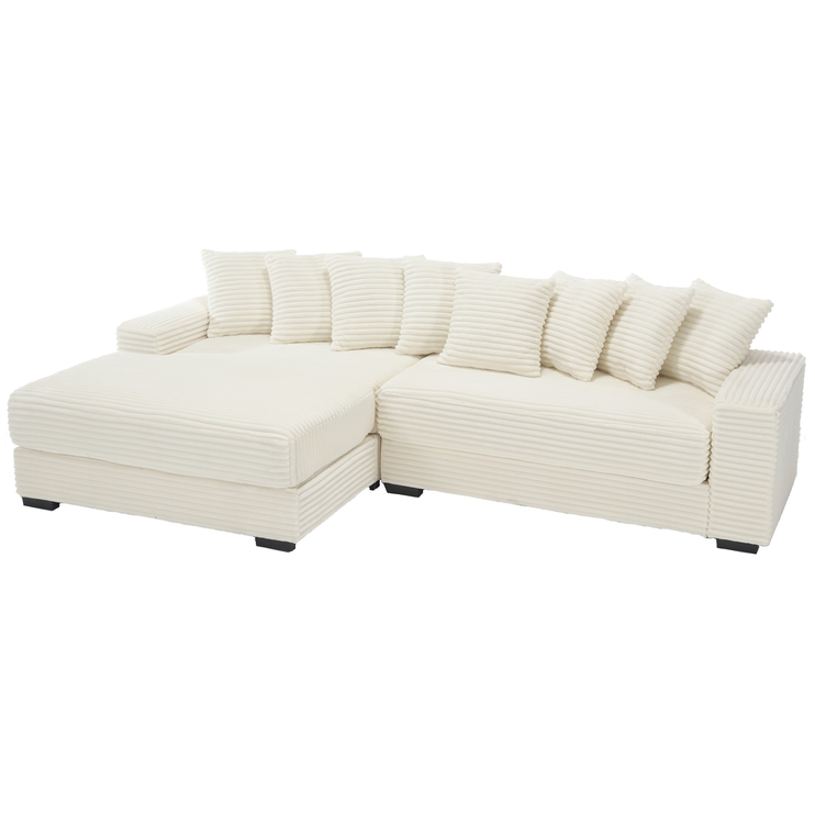 Oversized Two-Piece Couches, L Shaped Sofa, Corduroy, Left Chaise Daybed,with Armrests,Eight Throw Pillows,Corner Sofa,Easy To Assemble, Beige