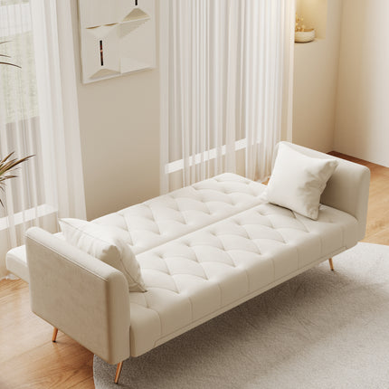 71 inch convertible love seat sofa, American retro beige velvet, suitable for small living room, bedroom, office