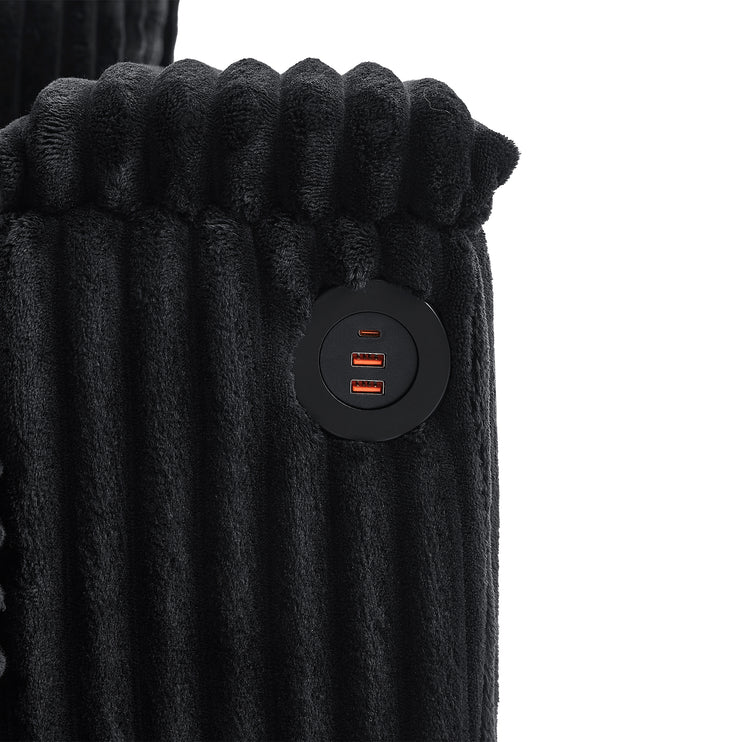 4-seater Corduroy Sofa Couch 133" Modern Sofa with USB Ports, Hidden Storage Arms, Flip-Top Cup Holders for Living Room, Black