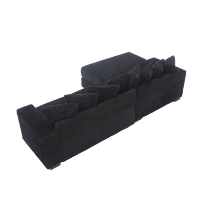 Oversized Two-Piece Couches, L Shaped Sofa, Corduroy, Left Chaise Daybed,with Armrests,Eight Throw Pillows,Corner Sofa,Easy To Assemble, Black
