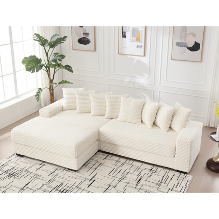 Oversized Two-Piece Couches, L Shaped Sofa, Corduroy, Left Chaise Daybed,with Armrests,Eight Throw Pillows,Corner Sofa,Easy To Assemble, Beige
