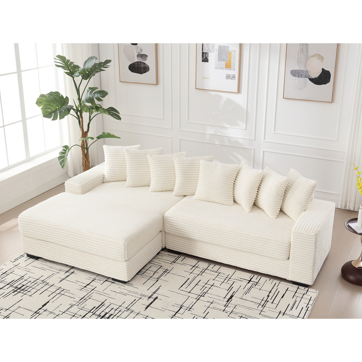 Oversized Two-Piece Couches, L Shaped Sofa, Corduroy, Left Chaise Daybed,with Armrests,Eight Throw Pillows,Corner Sofa,Easy To Assemble, Beige