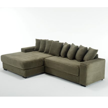 Oversized Two-Piece Couches, L Shaped Sofa, Corduroy, Left Chaise Daybed,with Armrests,Eight Throw Pillows,Corner Sofa,Easy To Assemble, Green