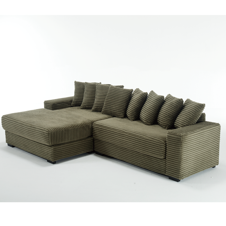 Oversized Two-Piece Couches, L Shaped Sofa, Corduroy, Left Chaise Daybed,with Armrests,Eight Throw Pillows,Corner Sofa,Easy To Assemble, Green