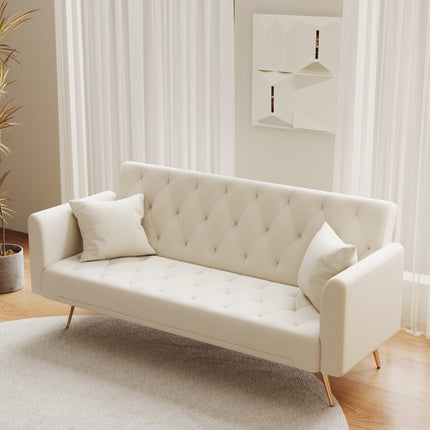71 inch convertible love seat sofa, American retro beige velvet, suitable for small living room, bedroom, office