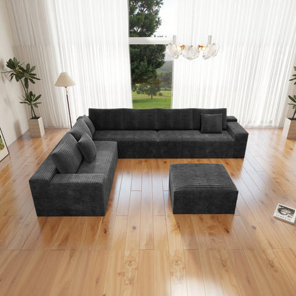 137.8*104.3"Modular sectional sofa seat,Upholstered compressed couch for living room,Bedroom,Apartment,No assembly required,4 PC free combination,Plush corduroy fabric,GREY