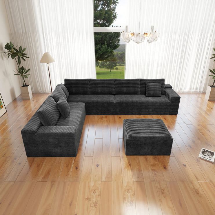 137.8*104.3"Modular sectional sofa seat,Upholstered compressed couch for living room,Bedroom,Apartment,No assembly required,4 PC free combination,Plush corduroy fabric,GREY