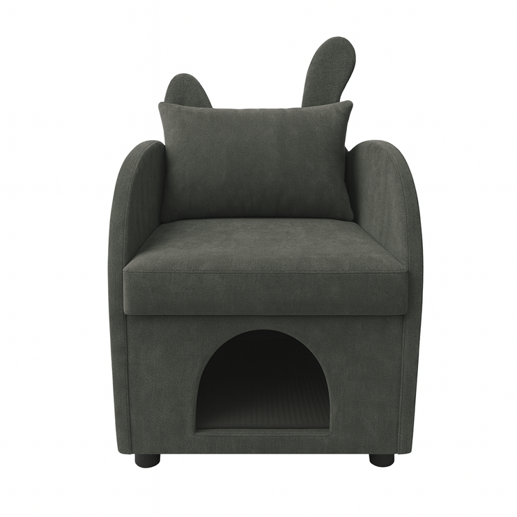 Dark Gray Bunny-Ear Pet-Friendly Armchair with Scratch-Resistant Fabric, Triple-Entry Pet Hideaway Openings, Dual-Use Sofa Chair, 27.4 x 25.2 x 37.4 inch