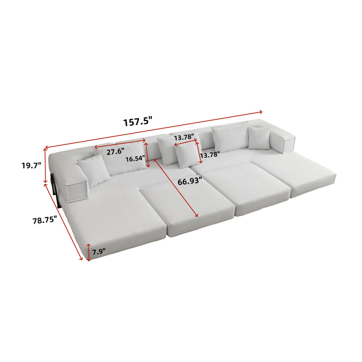 Oversized Upholstered Sectional Sofa Couch Set,Modular 118.2" L Shaped Floor Living Room Sofa Set With 6 Pillows,DIY Combination Sofa Couch for living rooms, apartments,bedrooms,Beige/White