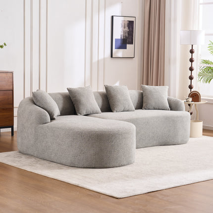 Boneless L-Shape Sectional Sofa with Curved Chaise,Grey Modular Chenille Compression Couch,30D High-Density Foam,Minimalist Modular Couches Sleeper for Living Room Bedroom Apartment Lounge