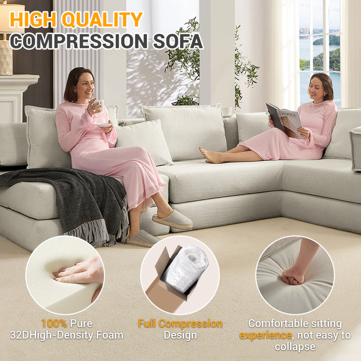 Oversized Upholstered Sectional Sofa Couch Set,Modular 118.2" L Shaped Floor Living Room Sofa Set With 6 Pillows,DIY Combination Sofa Couch for living rooms, apartments,bedrooms,Light Grey