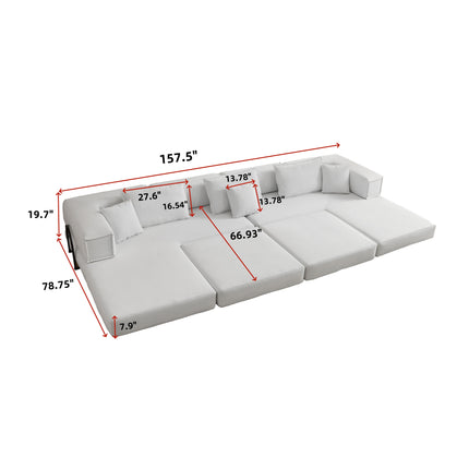 Oversized Upholstered Sectional Sofa Couch Set,Modular 118.2" L Shaped Floor Living Room Sofa Set With 6 Pillows,DIY Combination Sofa Couch for living rooms, apartments,bedrooms,Light Grey