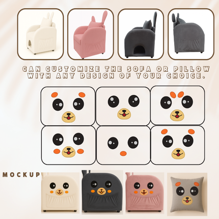 Dark Gray Bunny-Ear Pet-Friendly Armchair with Scratch-Resistant Fabric, Built-in Cat & Dog Hideaway, Dual-Use Sofa Chair with Side Pocket, 27.4 x 25.2 x 37.4 inch