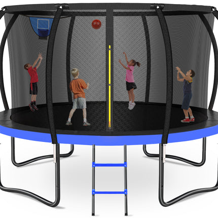 12ft /14ft Blue Trampoline with a Basketball Hoop