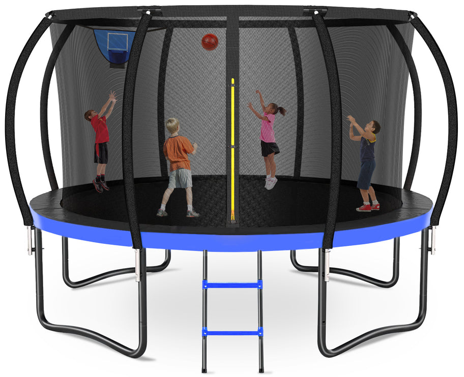 12ft /14ft Blue Trampoline with a Basketball Hoop