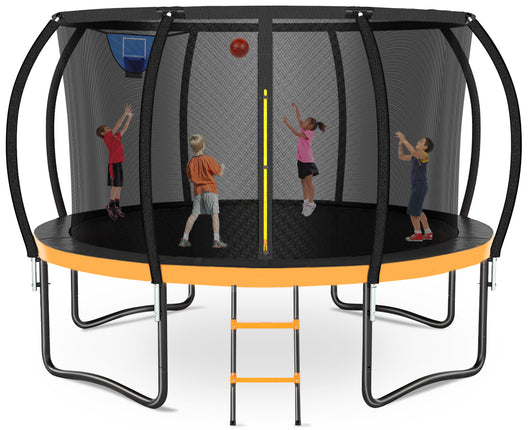 12ft /14ft Orange Trampoline with a Basketball Hoop