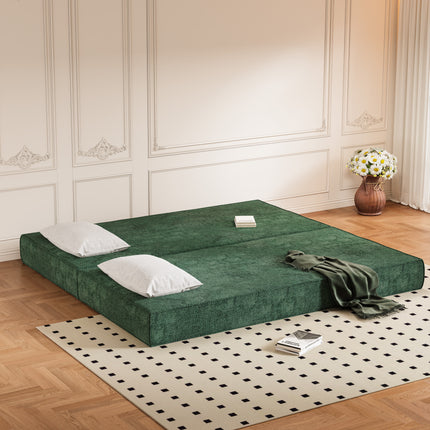 80" Convertible Couch Bed with 2 Pillows, 3-Seat Folding Floor Couch & King Size Bed Mattress, DIY Combination,Chenille,GREEN