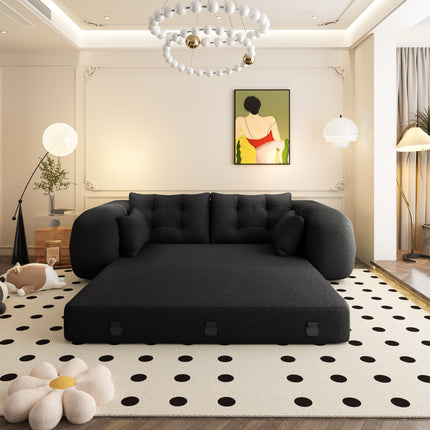 Human Dog Bed, Lazy Sofa Couch, 78.7" Multi-Functional Foldable Sofa Bed, 3-in-1 Teddy Fabric Foam-Filled Sleeper Sofa Bed for Living Room,Guest Bed,Playroom,Black