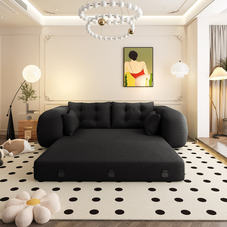 Human Dog Bed, Lazy Sofa Couch, 78.7" Multi-Functional Foldable Sofa Bed, 3-in-1 Teddy Fabric Foam-Filled Sleeper Sofa Bed for Living Room,Guest Bed,Playroom,Black