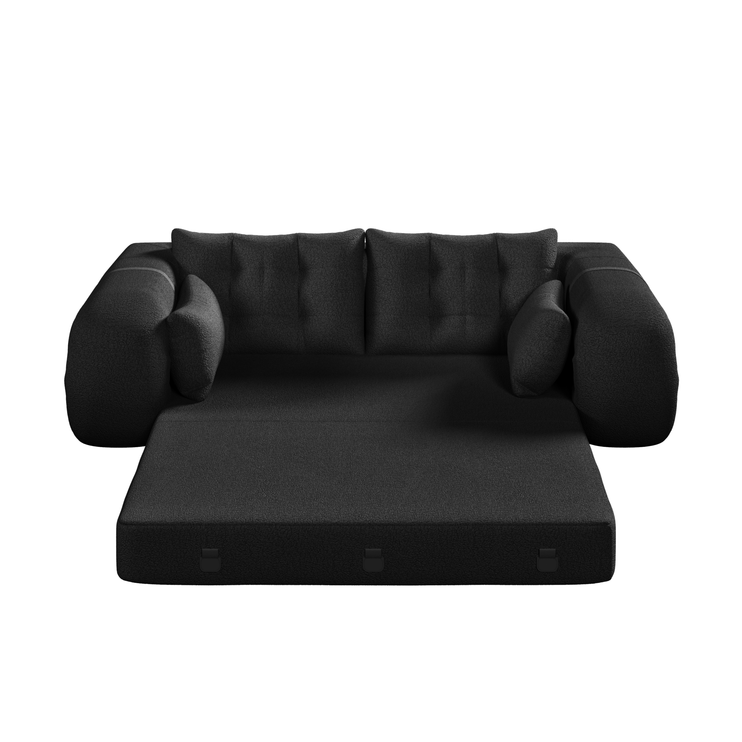 Human Dog Bed, Lazy Sofa Couch, 78.7" Multi-Functional Foldable Sofa Bed, 3-in-1 Teddy Fabric Foam-Filled Sleeper Sofa Bed for Living Room,Guest Bed,Playroom,Black