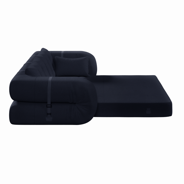 Human Dog Bed, Lazy Sofa Couch, 78.7" Multi-Functional Foldable Sofa Bed, 3-in-1 Teddy Fabric Foam-Filled Sleeper Sofa Bed for Living Room,Guest Bed,Playroom,Dark blue