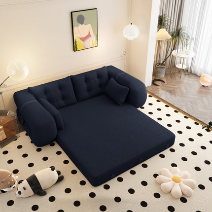 Human Dog Bed, Lazy Sofa Couch, 78.7" Multi-Functional Foldable Sofa Bed, 3-in-1 Teddy Fabric Foam-Filled Sleeper Sofa Bed for Living Room,Guest Bed,Playroom,Dark blue