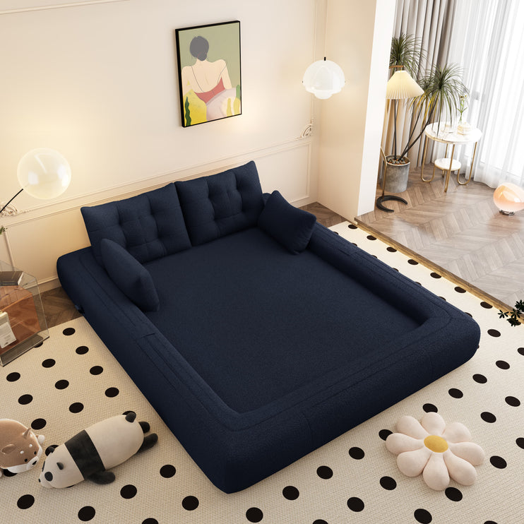 Human Dog Bed, Lazy Sofa Couch, 78.7" Multi-Functional Foldable Sofa Bed, 3-in-1 Teddy Fabric Foam-Filled Sleeper Sofa Bed for Living Room,Guest Bed,Playroom,Dark blue