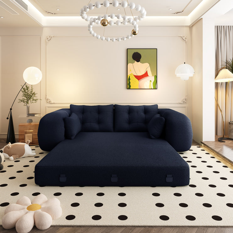 Human Dog Bed, Lazy Sofa Couch, 78.7" Multi-Functional Foldable Sofa Bed, 3-in-1 Teddy Fabric Foam-Filled Sleeper Sofa Bed for Living Room,Guest Bed,Playroom,Dark blue