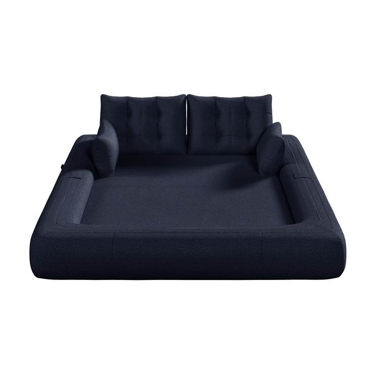Human Dog Bed, Lazy Sofa Couch, 78.7" Multi-Functional Foldable Sofa Bed, 3-in-1 Teddy Fabric Foam-Filled Sleeper Sofa Bed for Living Room,Guest Bed,Playroom,Dark blue