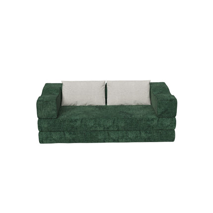 80" Convertible Couch Bed with 2 Pillows, 3-Seat Folding Floor Couch & King Size Bed Mattress, DIY Combination,Chenille,GREEN