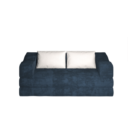 80" Convertible Couch Bed with 2 Pillows, 3-Seat Folding Floor Couch & King Size Bed Mattress, DIY Combination,Chenille,Blue