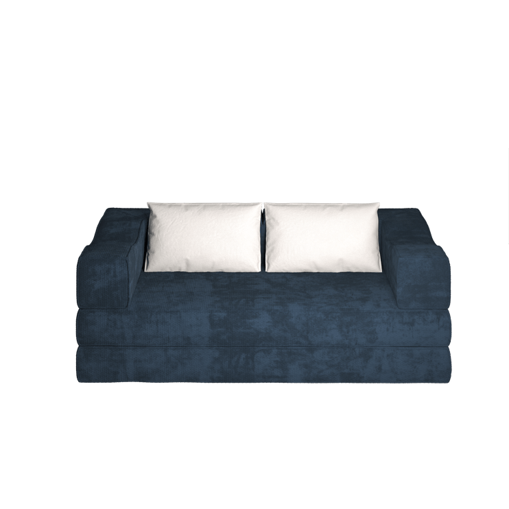 80" Convertible Couch Bed with 2 Pillows, 3-Seat Folding Floor Couch & King Size Bed Mattress, DIY Combination,Chenille,Blue