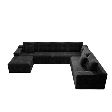 137.8*104.3"Modular sectional sofa seat,Upholstered compressed couch for living room,Bedroom,Apartment,No assembly required,4 PC free combination,Plush corduroy fabric,BLACK