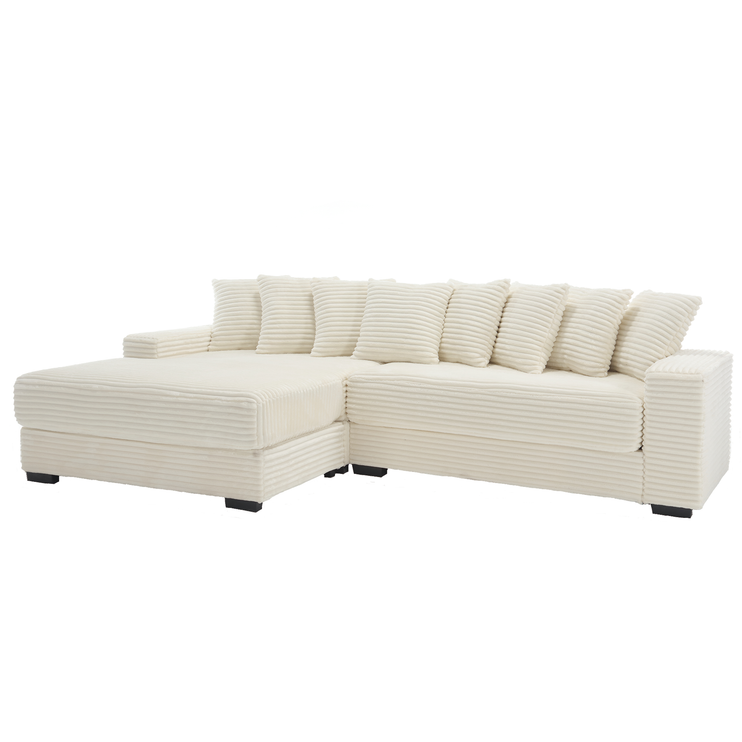 Oversized Two-Piece Couches, L Shaped Sofa, Corduroy, Left Chaise Daybed,with Armrests,Eight Throw Pillows,Corner Sofa,Easy To Assemble, Beige
