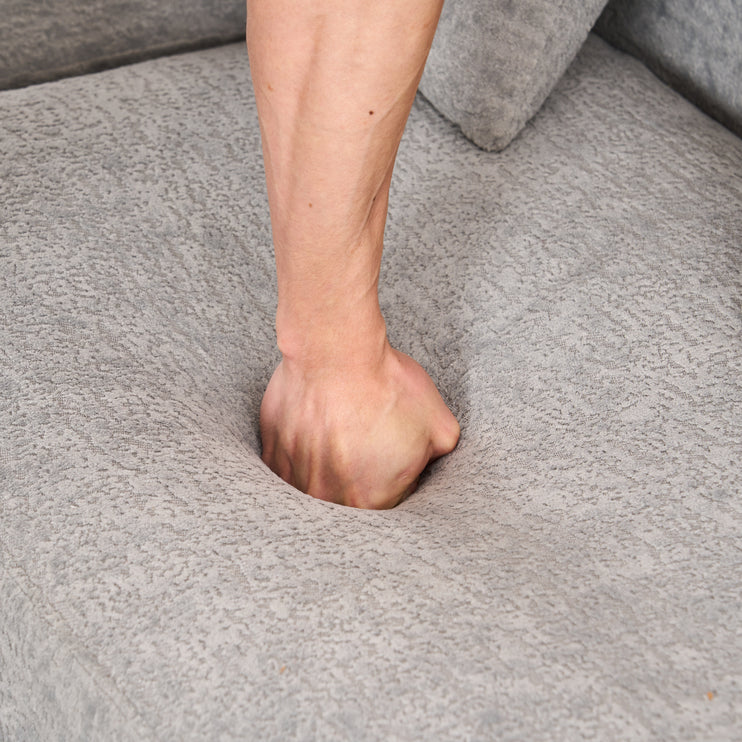 Boneless L-Shape Sectional Sofa with Curved Chaise,Grey Modular Chenille Compression Couch,30D High-Density Foam,Minimalist Modular Couches Sleeper for Living Room Bedroom Apartment Lounge