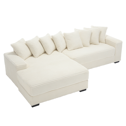 Oversized Two-Piece Couches, L Shaped Sofa, Corduroy, Left Chaise Daybed,with Armrests,Eight Throw Pillows,Corner Sofa,Easy To Assemble, Beige