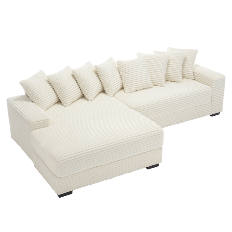 Oversized Two-Piece Couches, L Shaped Sofa, Corduroy, Left Chaise Daybed,with Armrests,Eight Throw Pillows,Corner Sofa,Easy To Assemble, Beige