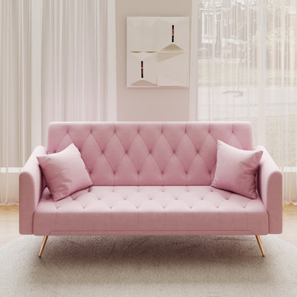 71 inch convertible love seat sofa, American retro pink velvet, suitable for small living room, bedroom, office