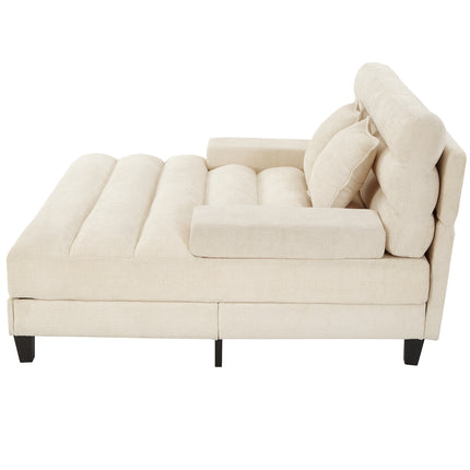 Modern Chaise Lounge Sofa 57.1" Sofa Bed Chenille Upholstered Lounge Sofa Chair with Adjustable Backrest and LED Light Strip for Living Room, Beige