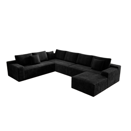 137.8*104.3"Modular sectional sofa seat,Upholstered compressed couch for living room,Bedroom,Apartment,No assembly required,4 PC free combination,Plush corduroy fabric,BLACK
